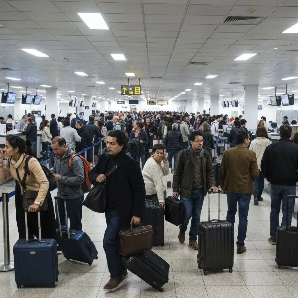 People experiencing stress at an airport terminal